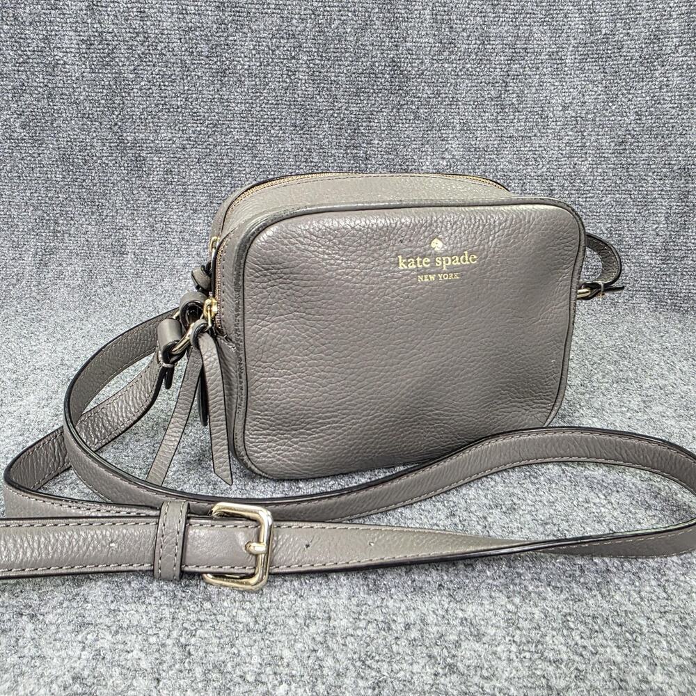 Kate Spade Crossbody Bag Womens Small Gray Pebbled Leather Double Zip Casual